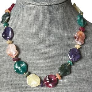 Vintage Lucite Coin Multicolor Swirl Plastic Bead Statement Necklace Retro